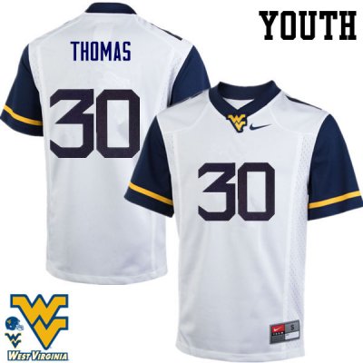 Youth West Virginia Mountaineers NCAA #30 J.T. Thomas White Authentic Nike Stitched College Football Jersey KH15C16UD